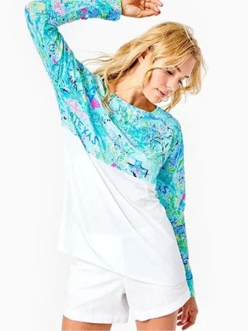 Lilly Pulitzer Bayside Blue "Lilly Loves Texas" Finn Top size small